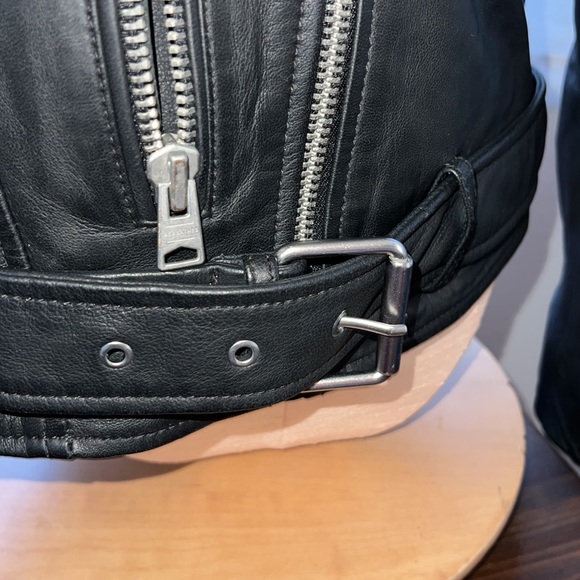 AllSaints Black Tassel Balfern Belted Biker Jacket - Picture 6 of 14